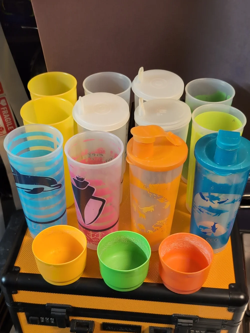 Vintage Tupperware Cups And Lids Bundle Lot Multi Color
